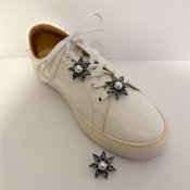The ShoeLace Brand - Grey Crystal Pearl Silver, Elastic fit - Shoe Charm