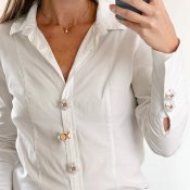 The ShoeLace Brand - Wilma – Pearl Flower Button Charm Gold