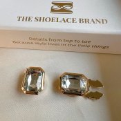 The ShoeLace Brand - Emma – White Crystal Rectangle Button Charm Gold