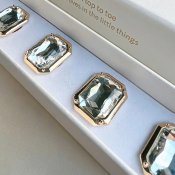 The ShoeLace Brand - Emma – White Crystal Rectangle Button Charm Gold