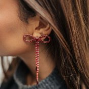 BOW19 Details - Strass Bow Earrings Red