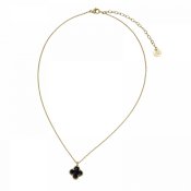 BUD TO ROSE - Clover Enamel Necklace Black Gold