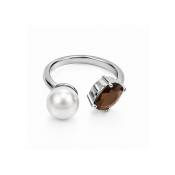 By Jolima - Pearl and brown stone ring steel