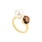 By Jolima - Pearl and Brown Stone ring Gold