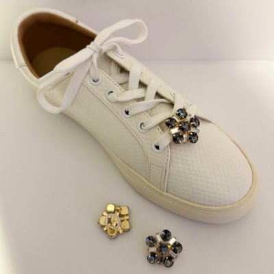 The ShoeLace Brand - Grey Crystal Gold, Elastic fit - Shoe Charm
