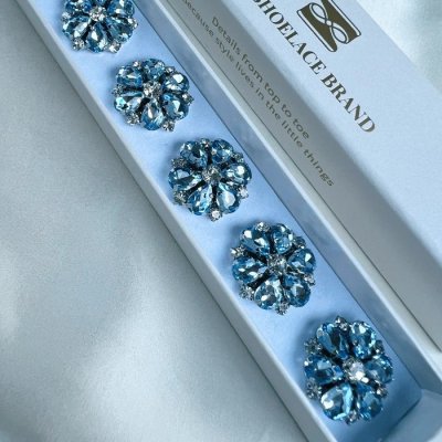 The ShoeLace Brand - Hollie – Light Blue & White Flower Button Charm Silver