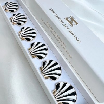 The ShoeLace Brand - Linn – Black & White Shell Button Charm Gold