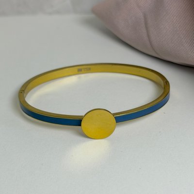 The ShoeLace Brand - Dusty Blue Gold Cuff Bracelet – Button Base