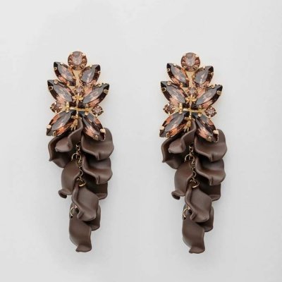 Bow19 Details - Leaf Big Stone Earrings Brown