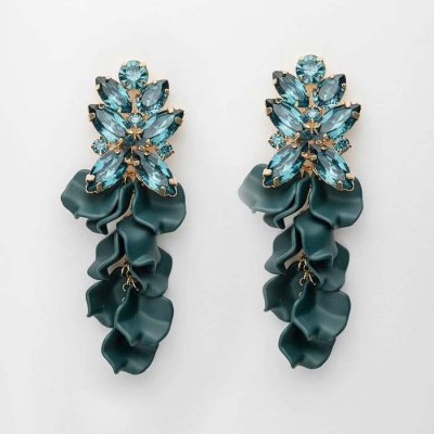 Bow19 Details - Leaf Big Stone Earrings Dark Green