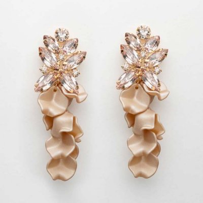 Bow19 Details - Leaf Big Stone Earrings Nougat
