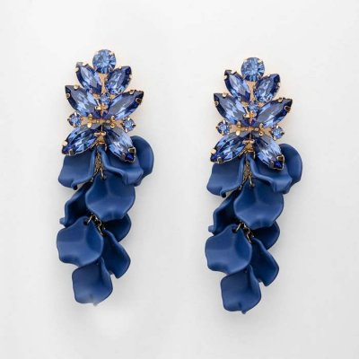 Bow19 Details - Leaf Big Stone Earrings Navy