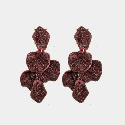 BOW19 Details - Leaf Earrings Burgundy Glitter