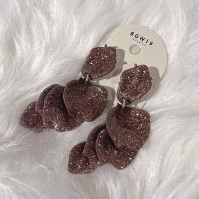BOW19 Details - Leaf Earrings Brown Glitter