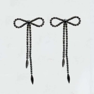 BOW19 Details - Strass Bow Earrings Black