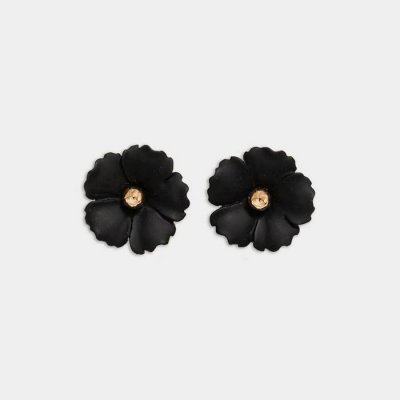BOW19 Details -  Iris Flower Earrings Matt Black