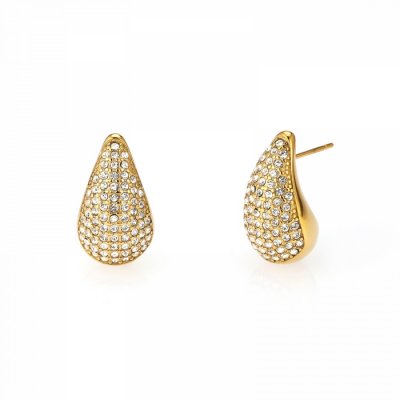 BUD TO ROSE - Drop Crystal Stud Earring Clear Gold