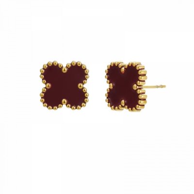 BUD TO ROSE - Clover Enamel Earring Wine Gold