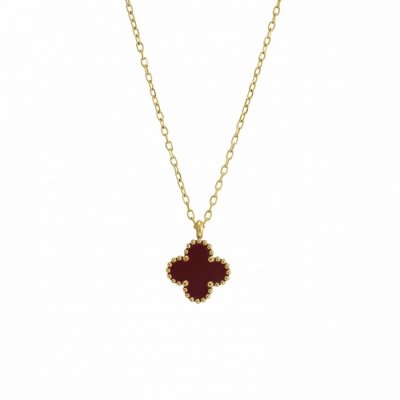 BUD TO ROSE - Clover Enamel Necklace Wine Gold