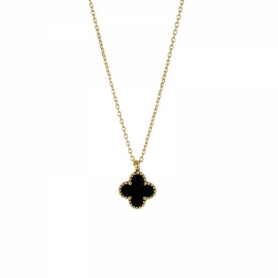 BUD TO ROSE - Clover Enamel Necklace Black Gold
